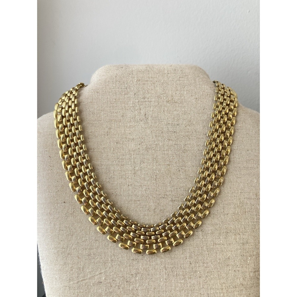 Gold‎ Tone Wide Collar Necklace Woven Brick Link Statement Choker Glam Couture